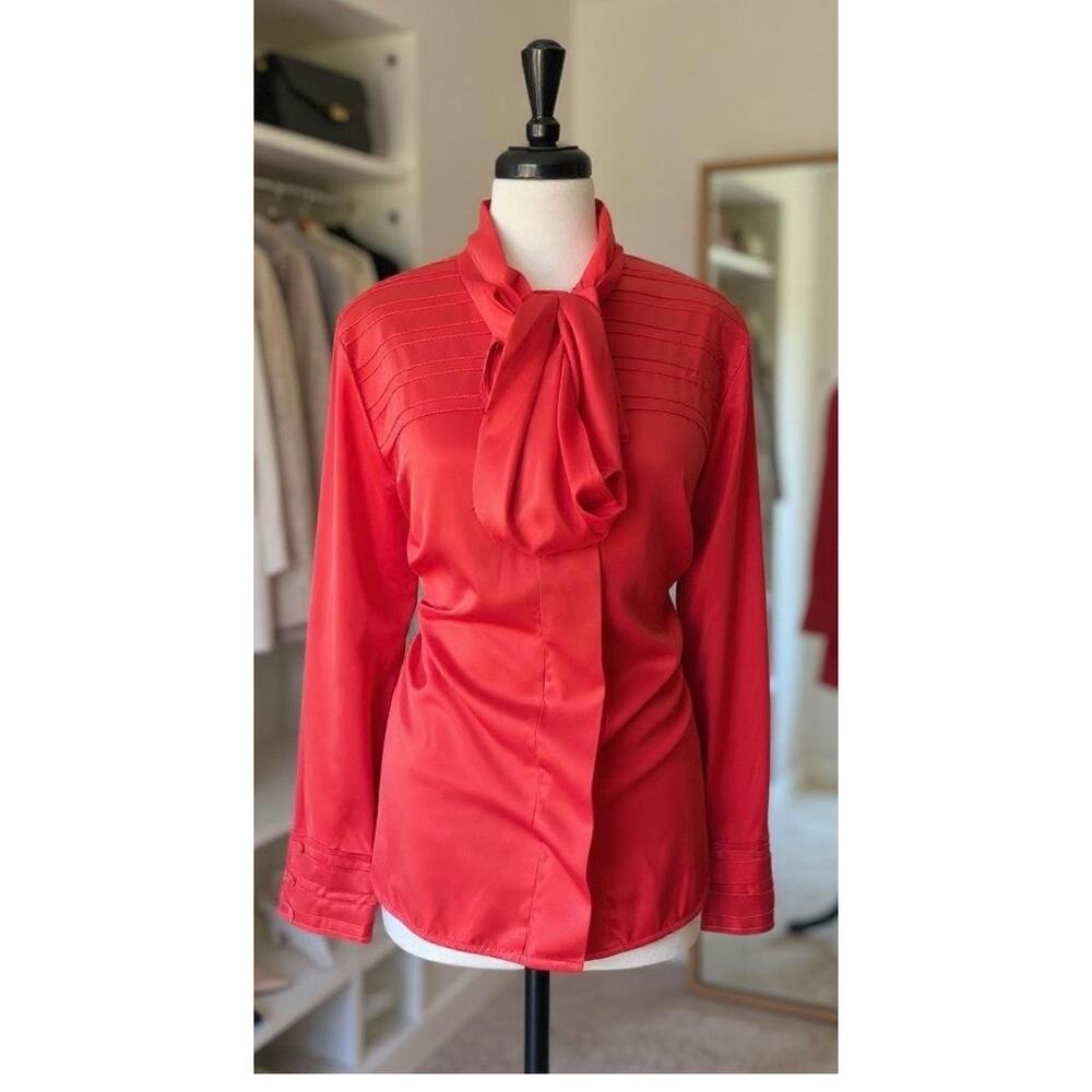 Louis Féraud Vintage Red Secretary Bow Blouse – Size US 16 / XL